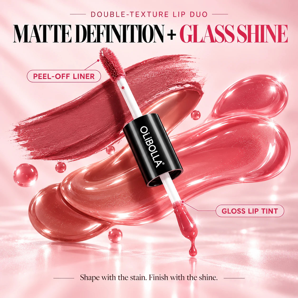 Matte definition and glass shine double texture visual
