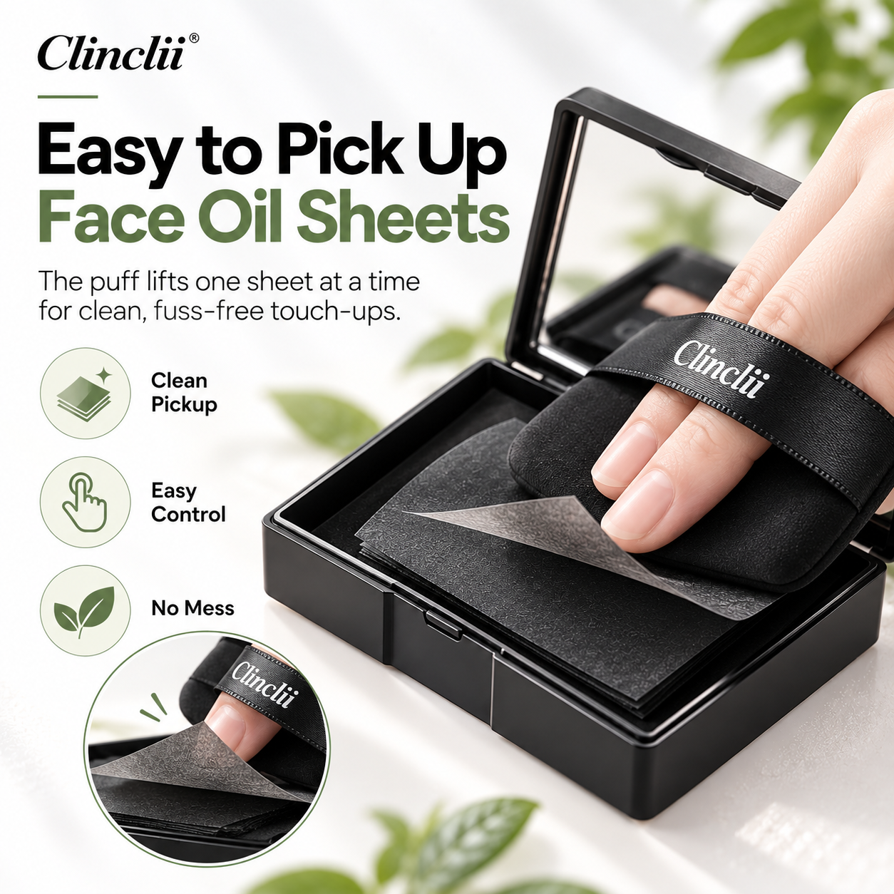 Clinclii puff lifting a single blotting sheet