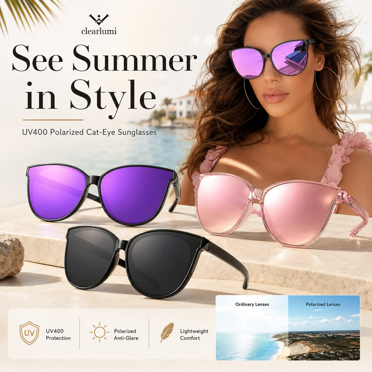 Polarized Cat-Eye Sunglasses with UV400 Protection
