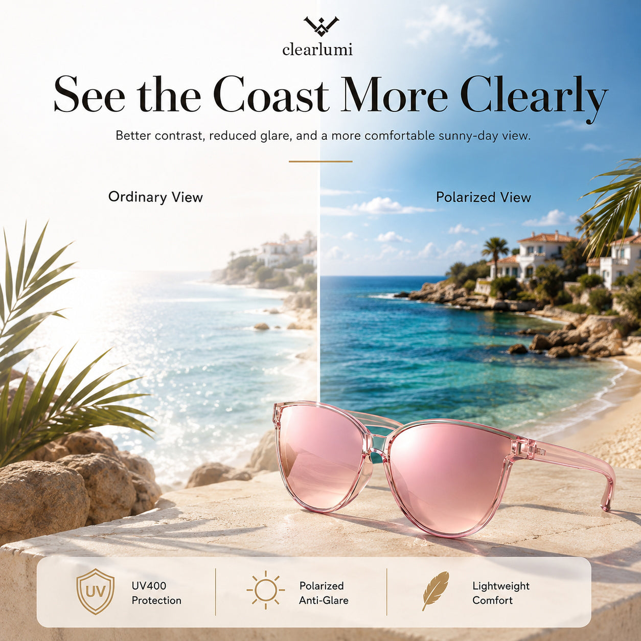 Polarized Cat-Eye Sunglasses with UV400 Protection