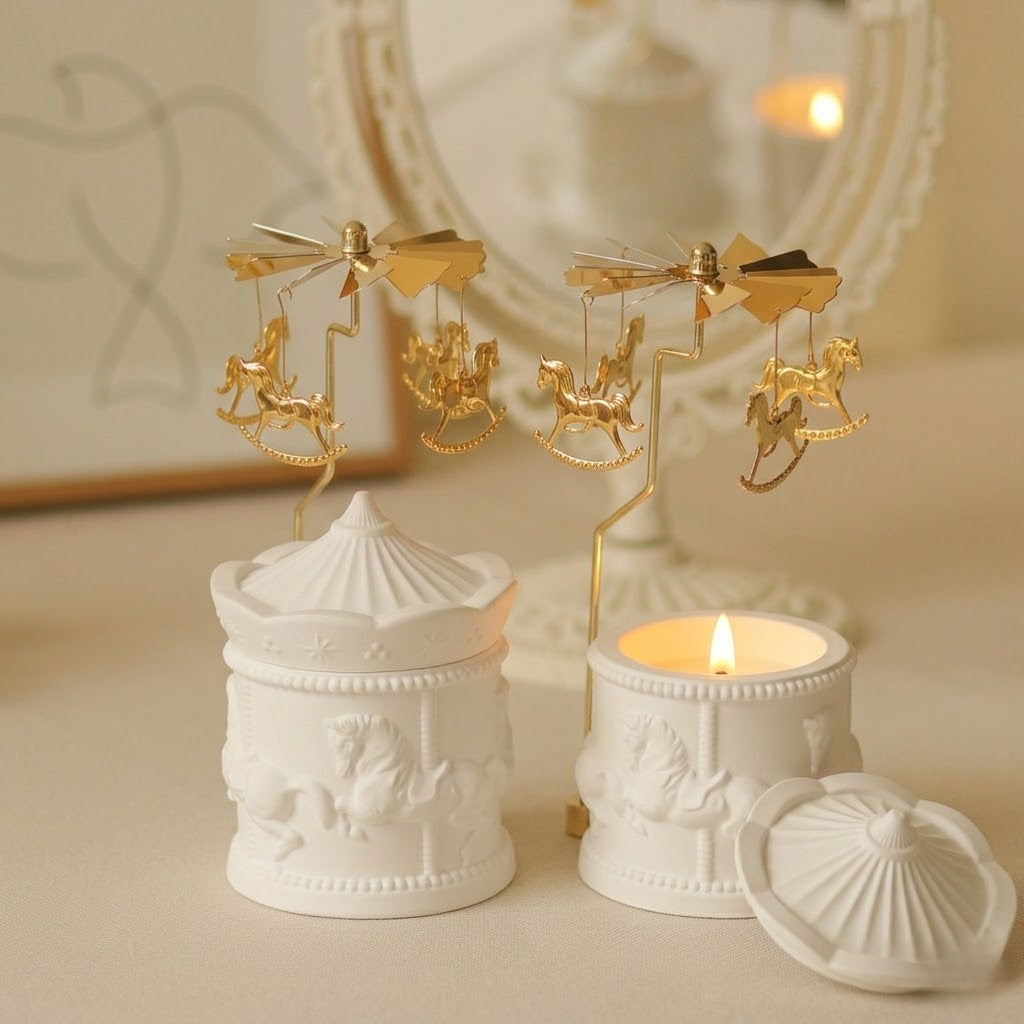 Carousel scented candles for bedroom and home use, long-lasting fragrance.
