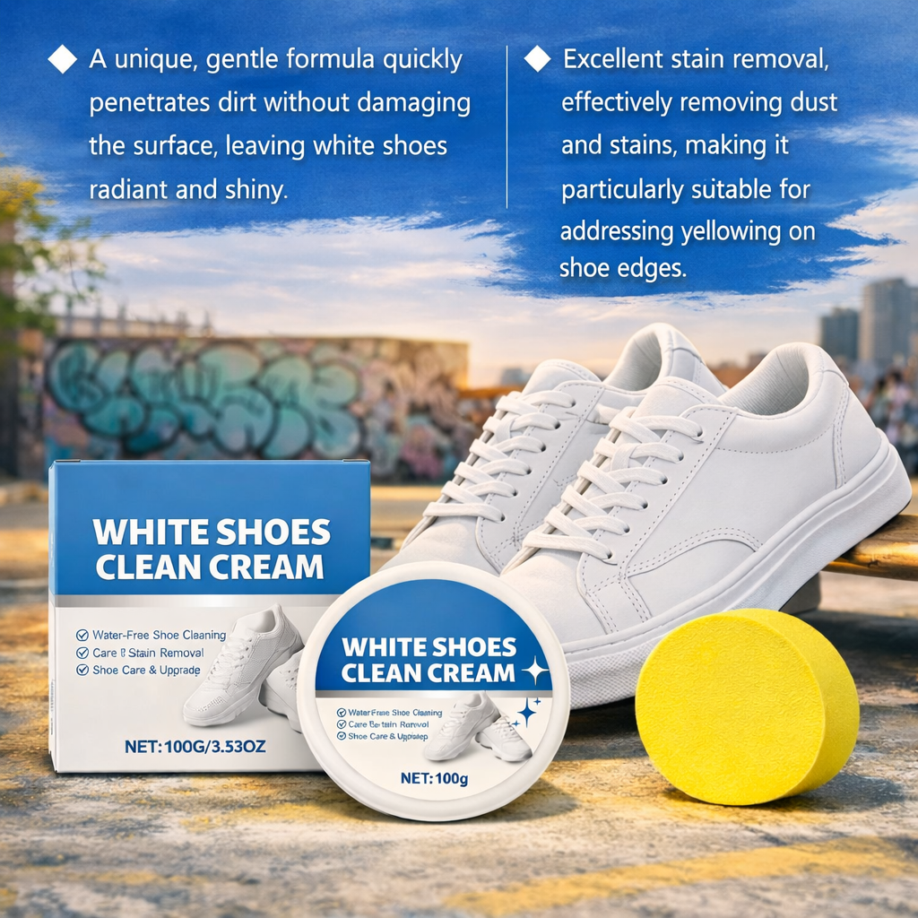 White Shoe Cleaner Cream Multipurpose| No-Wash Sneaker Cleaner with Sponge