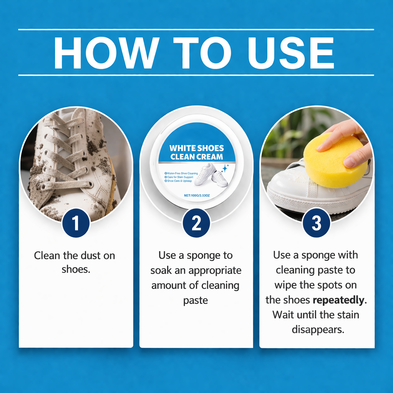 White Shoe Cleaner Cream Multipurpose| No-Wash Sneaker Cleaner with Sponge