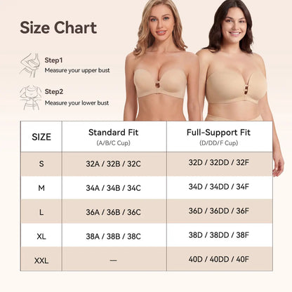 Women's Strapless Push Up Bra with Anti-Slip Technology