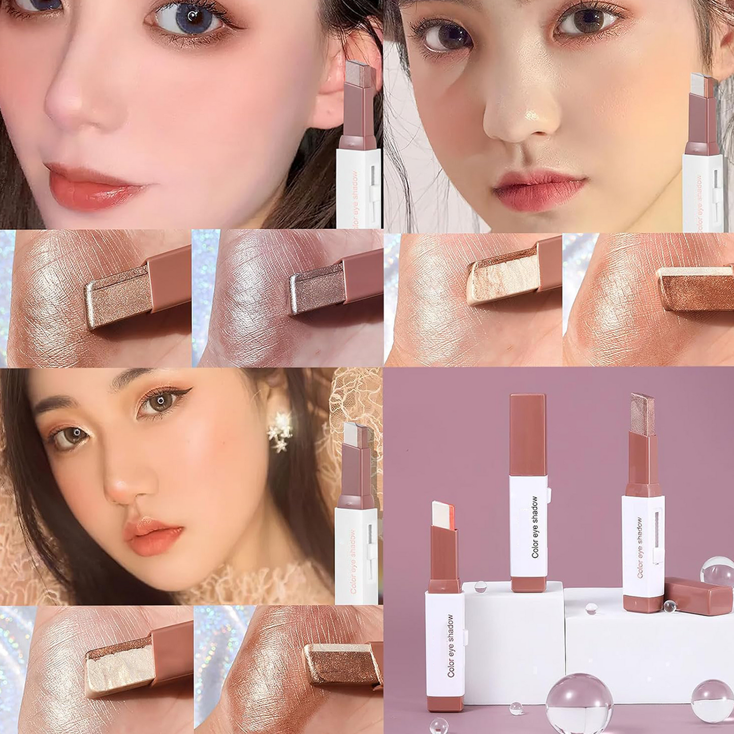 Waterproof Duochrome Shimmer Eyeshadow Stick, Long Lasting Glitter Eye Makeup