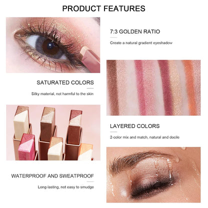 Waterproof Duochrome Shimmer Eyeshadow Stick, Long Lasting Glitter Eye Makeup