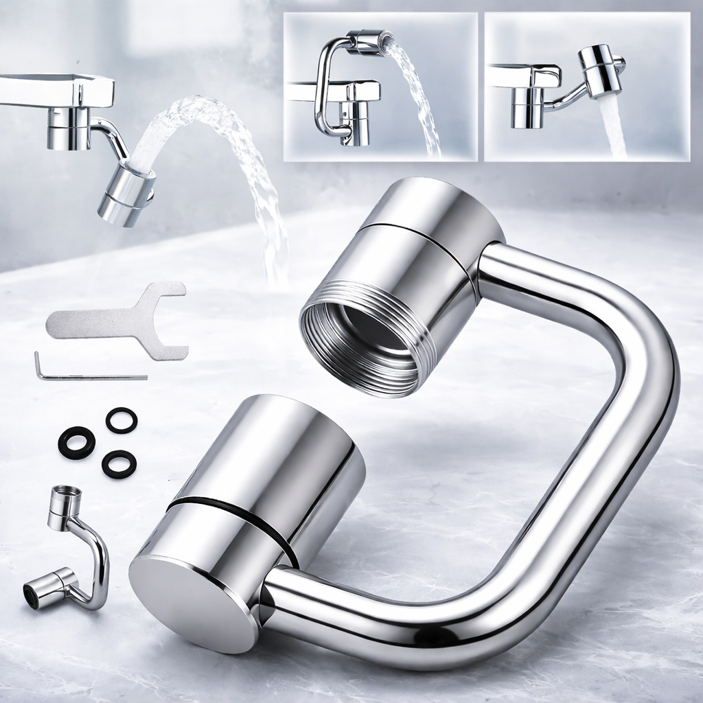 360° Swivel Faucet Extender – 2-Mode Splashproof Sprayer (Universal 20/22/24mm)