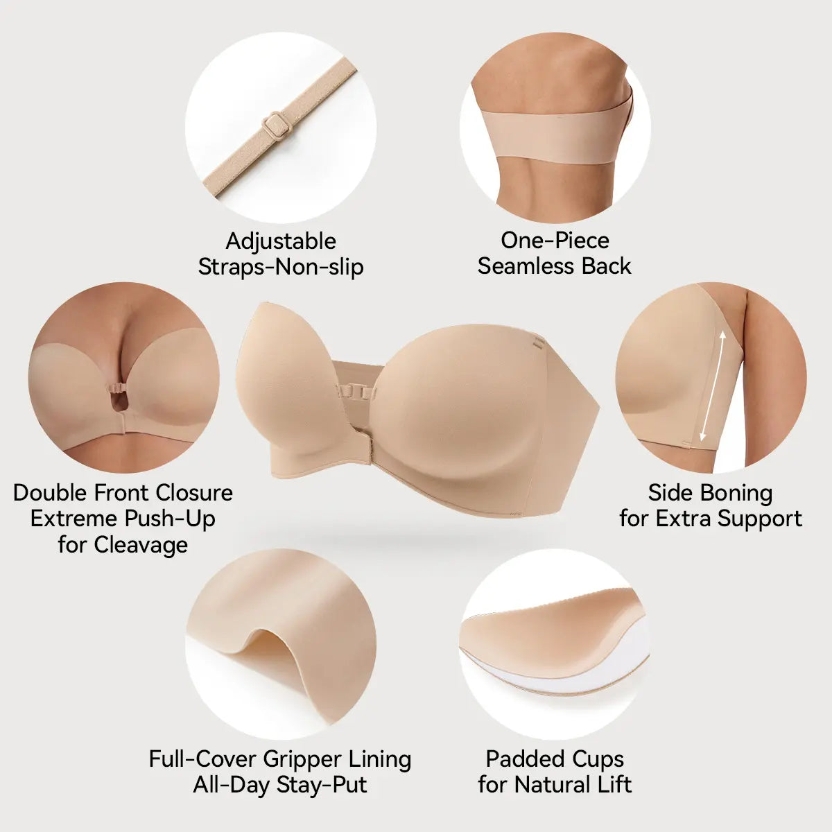 Women's Strapless Push Up Bra with Anti-Slip Technology