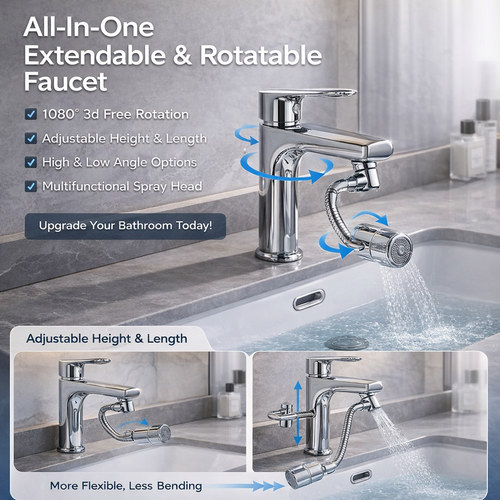 360° Swivel Faucet Extender – 2-Mode Splashproof Sprayer (Universal 20/22/24mm)