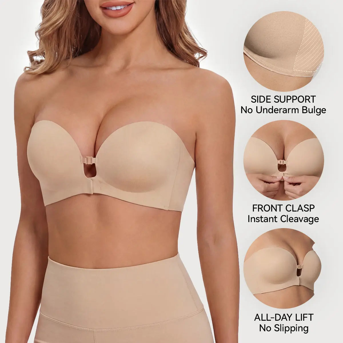 Women's Strapless Push Up Bra with Anti-Slip Technology