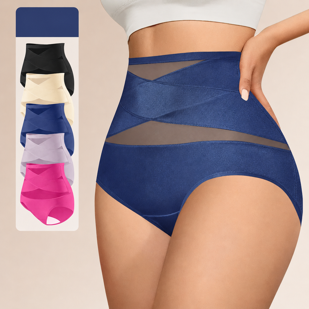 High-waisted cross-front tummy-control shaping underwear