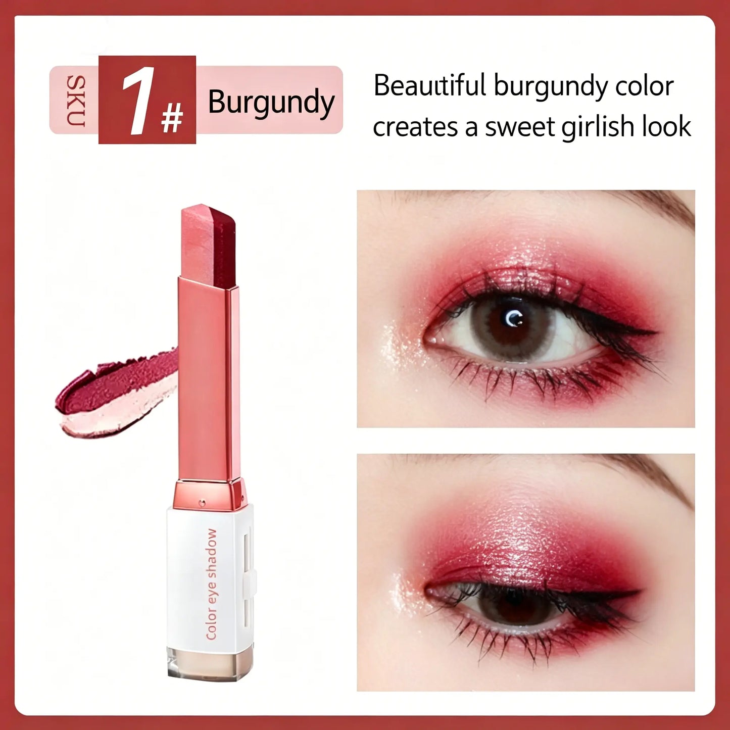 Waterproof Duochrome Shimmer Eyeshadow Stick, Long Lasting Glitter Eye Makeup