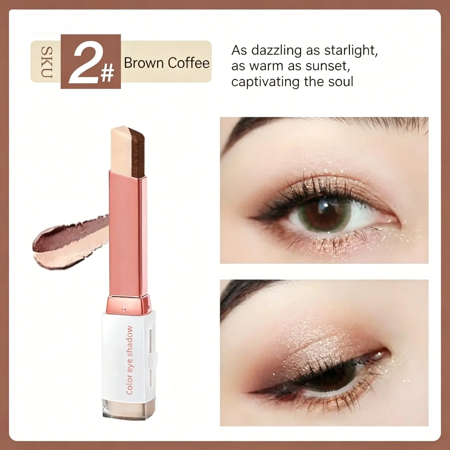 Waterproof Duochrome Shimmer Eyeshadow Stick, Long Lasting Glitter Eye Makeup