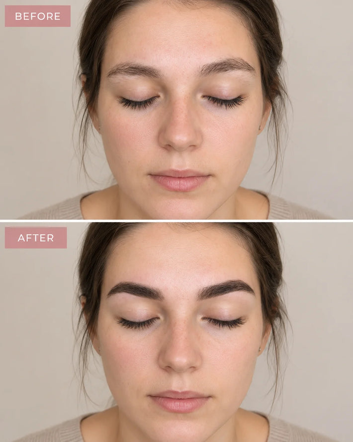 Soft eyebrow definition with separated hair-like strokes
