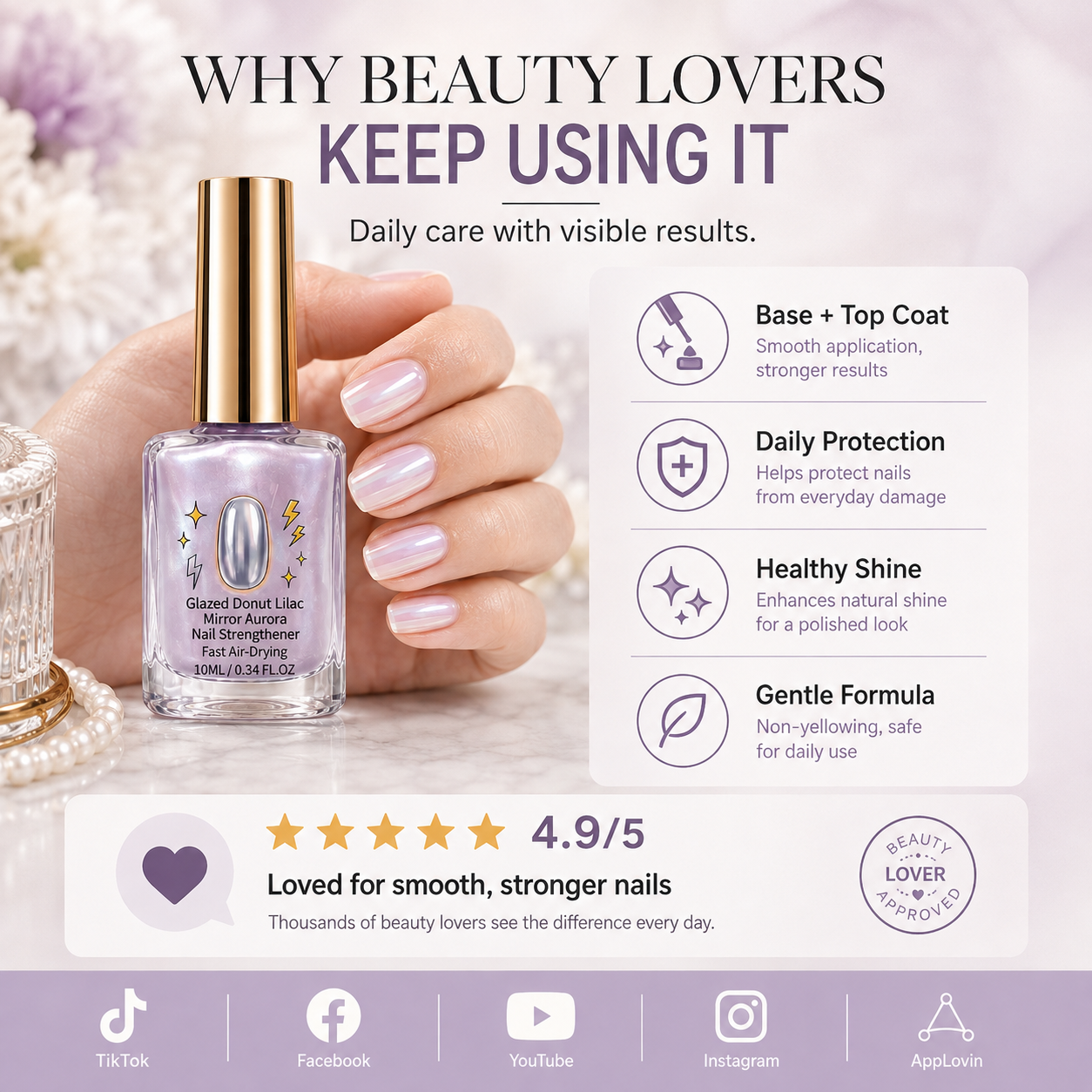 💅 40% OFF !! ⏰ Lilac Glossy Nail Strengthener – Strengthen Weak Nails & Restore Natural Shine