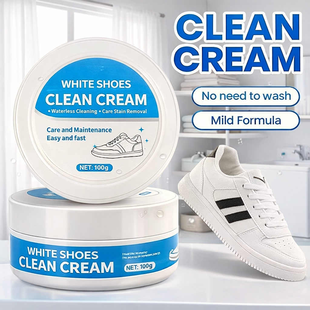 White Shoe Cleaner Cream Multipurpose| No-Wash Sneaker Cleaner with Sponge