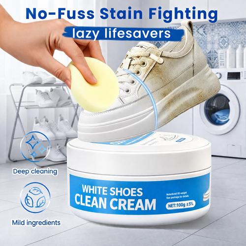 White Shoe Cleaner Cream Multipurpose| No-Wash Sneaker Cleaner with Sponge