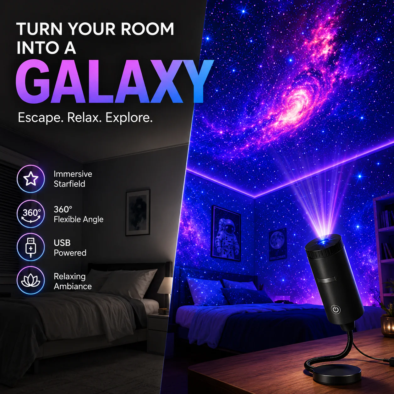 Plug-&-Play HD Star Projector