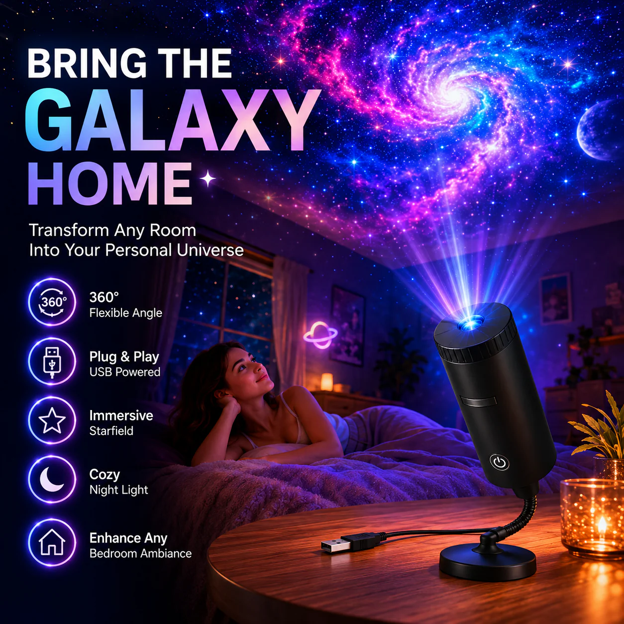 Plug-&-Play HD Star Projector