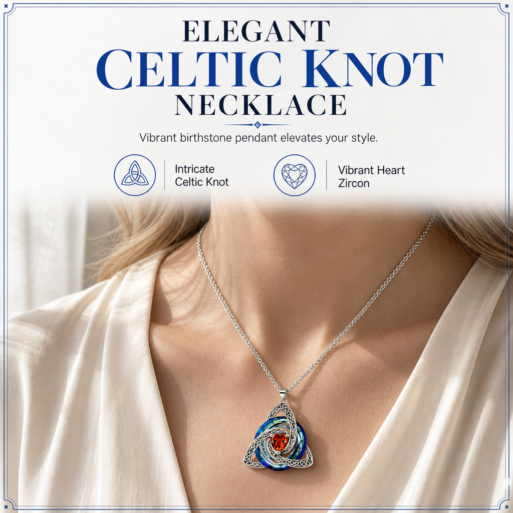 💜50% OFF ✨ Celtic Knot Necklace with Birthstone Heart Pendant – Elegant Gift for Women 💫